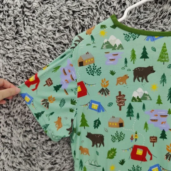 Little Sleepies Women Happy Camper Gorpcore Bamboo Henley Pajama Top Small Green - Picture 14 of 16